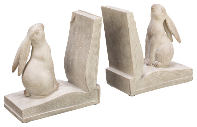 Bunny Rabbit Bookends, Set of 2, White Finish