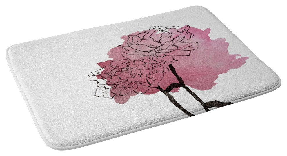 Kendall Peonies Memory Foam Bath Mat, 17"x24" Contemporary
