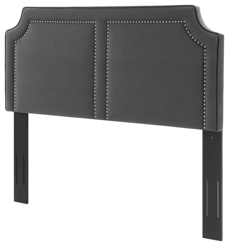 Headboard, Nailhead, King California, Charcoal Velvet, Modern