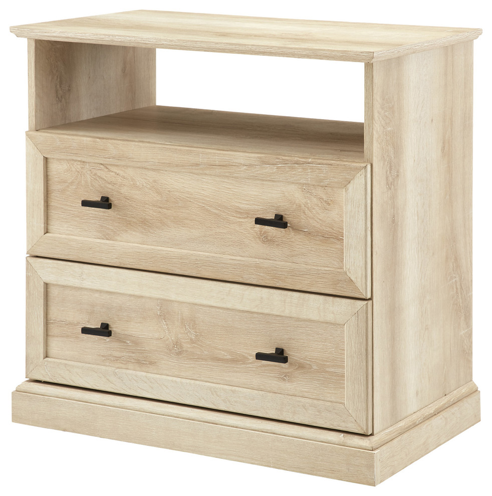 Classic 2 Drawer End Table, White Oak Transitional Side Tables And