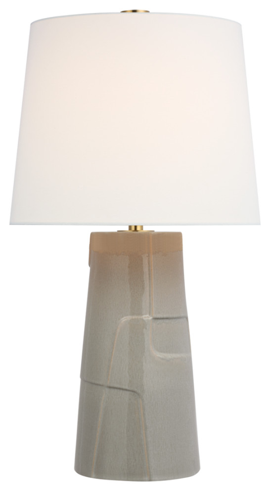 Braque Medium Debossed Table Lamp in Shellish Gray with Linen Shade