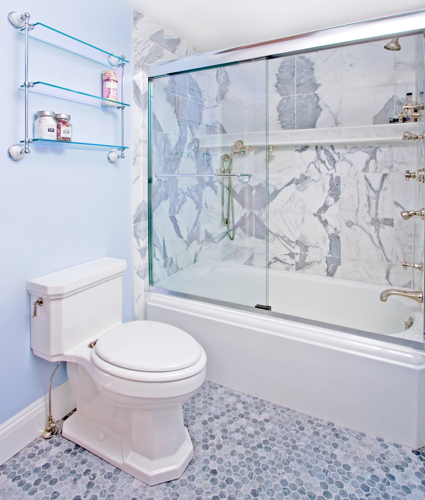 Photo of a traditional bathroom in Boston with mosaic tile.