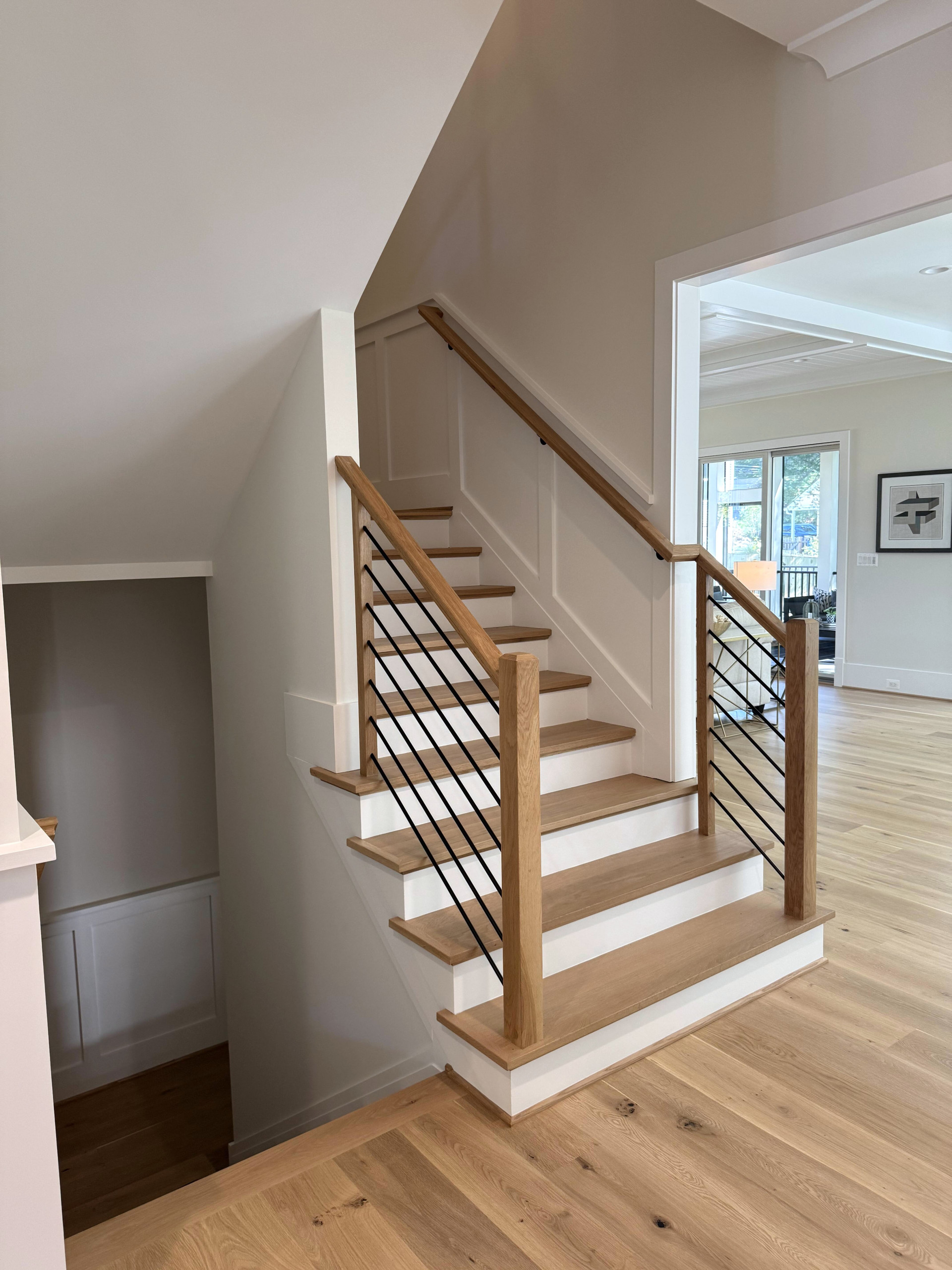 140_Modern White Oak Stair with Horizontal Bar Rail, Falls Church, VA 22043