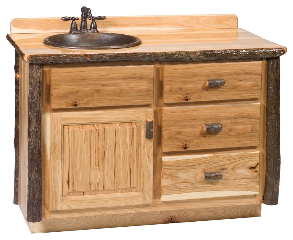 Hickory Log Vanity, 36, 42, 48" Without Top, Sink Left, 48", Cinnamon