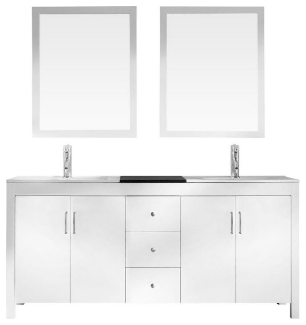 ARIEL Hanson 72" Double Sink Vanity Set, White Transitional