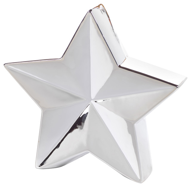 9.25" Tall 5-Point Christmas Star Tabletop Decor, Silver, Set of 2
