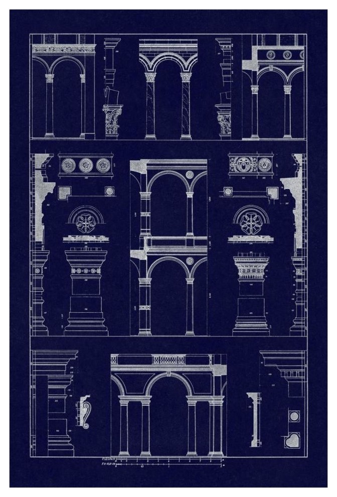 "Arcades of the Renaissance (Blueprint)" Paper Print by J. Buhlmann, 42"x62"