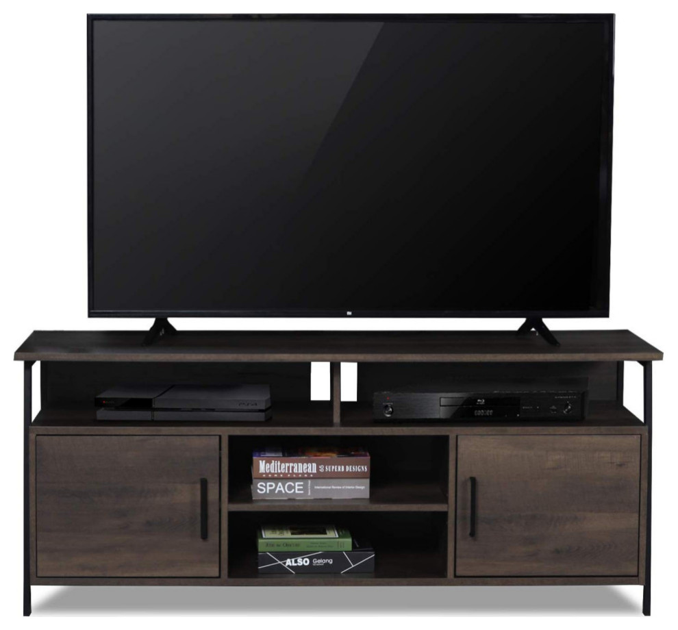Entertainment Center, Metal Frame With MDF Body, Perfect for Space Saving Industrial