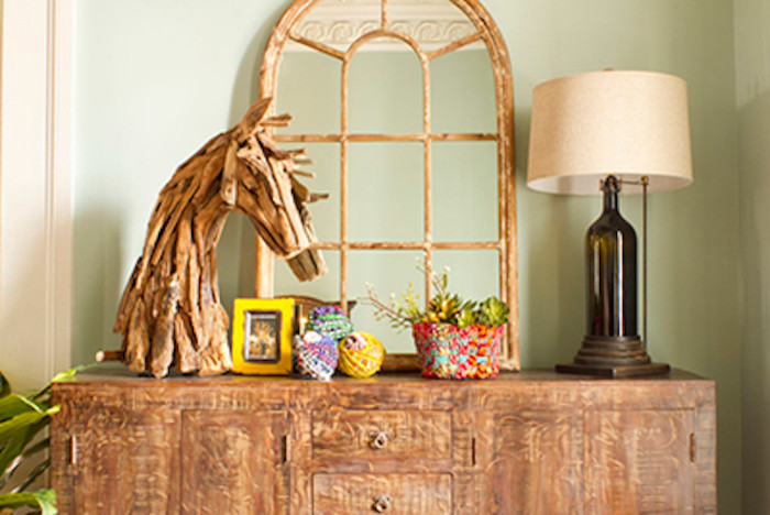 Mountain style entryway photo with green walls