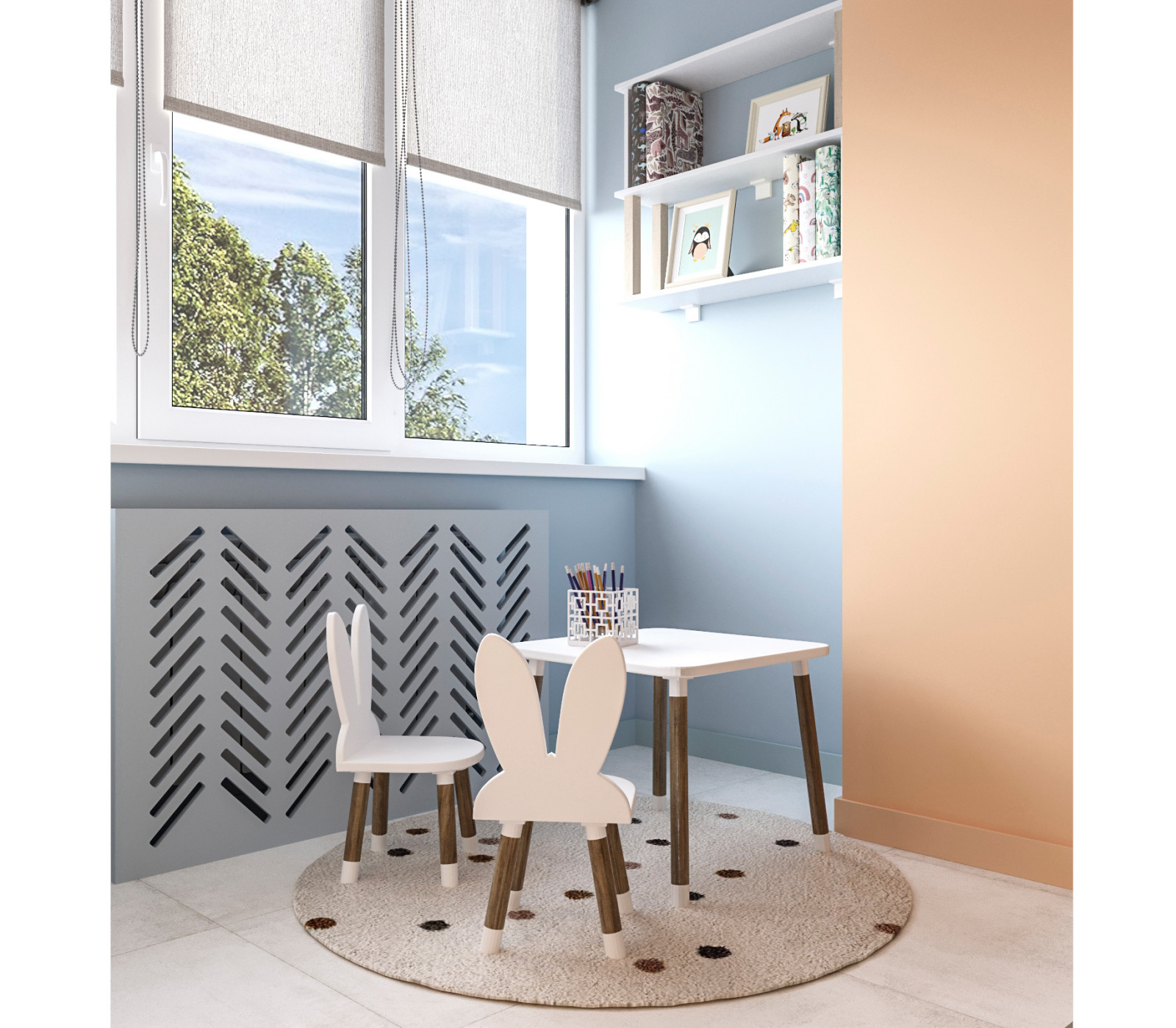 Четырех-комнатная квартира в светлых тонах.