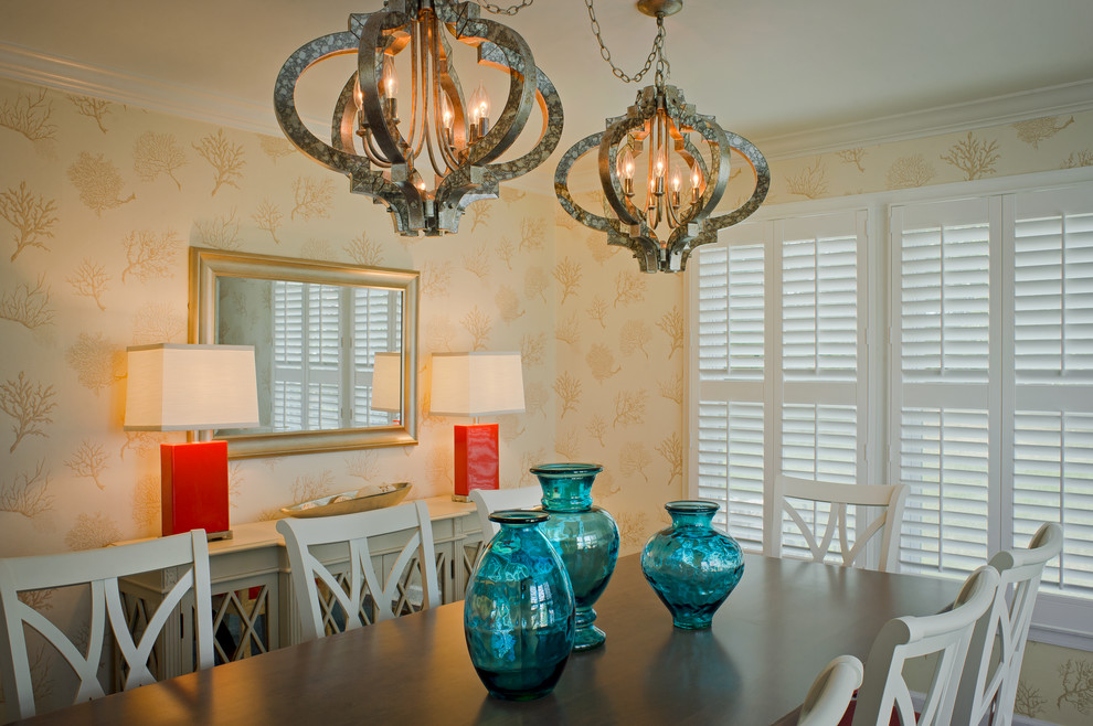 This is an example of a classic enclosed dining room in Baltimore with beige walls and dark hardwood flooring.