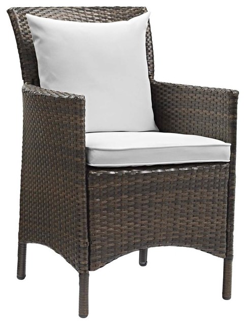 Patio Wicker Rattan Dining Armchair Brown And White