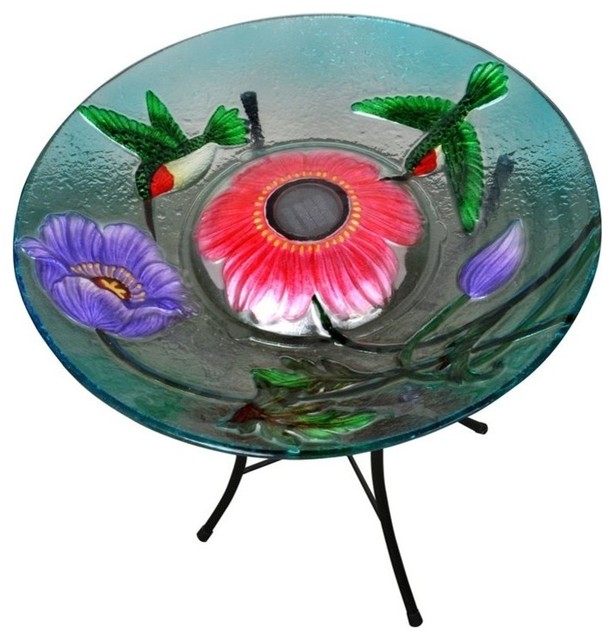 Solar Hummingbird Glass Bird Bath