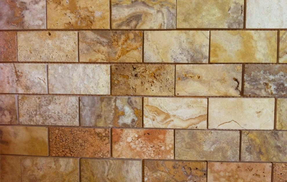 2x4 Scabos Polished And Unfilled Travertine Mosaic Tile, 6"x6" Sample