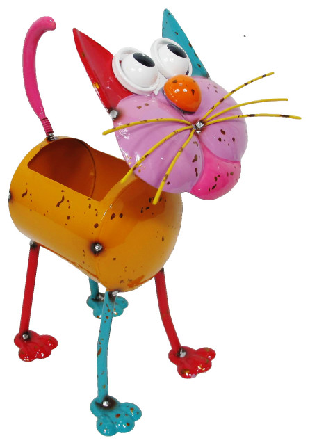 Colorful Small Metal Cat Planter for Indoor and Outdoor Flower Pot ...