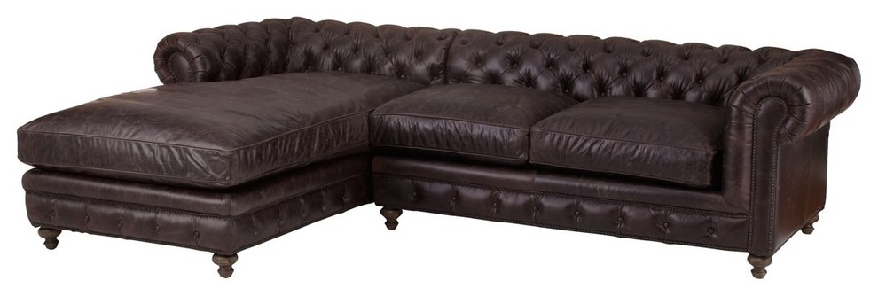 Warner Leather Chesterfield Sectional Sofa 119 Left Arm Facing