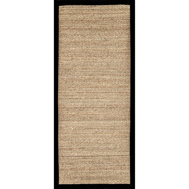 Machine Woven Maui Seagrass With Border, Seagrass Outdoor Rug With Black Border