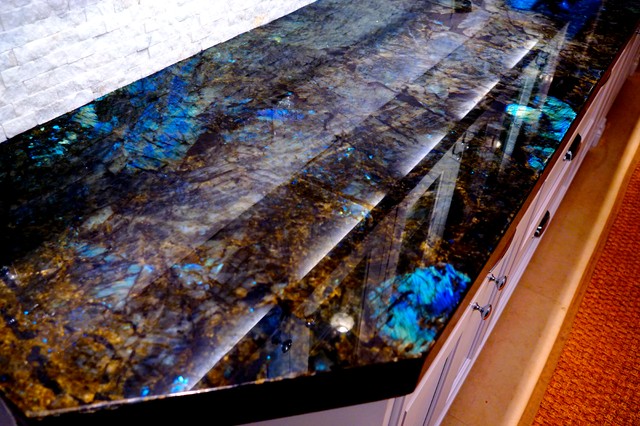 Our New Lemurian Blue Countertops Transitional Kitchen Miami