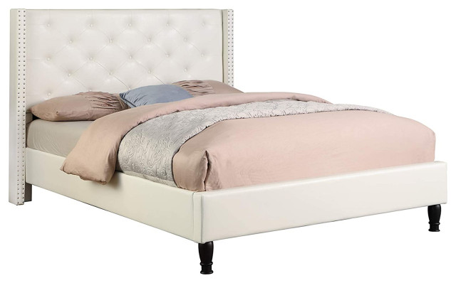 Queen Size Bed Fame Faux Leather, Diamond Headboard Bed Frame