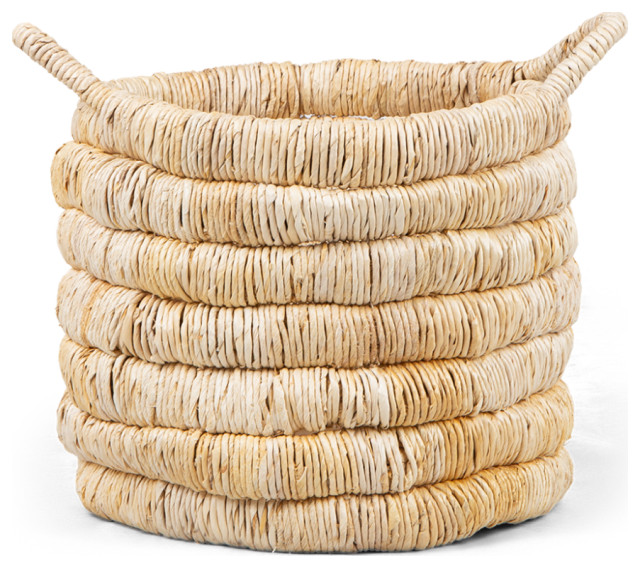 Round Abaca Basket With Handle | dBodhi Caterpillar Sago, 19"w X 19"d X 15"h / Pure Abaca