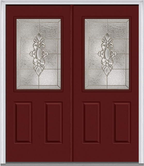 .5 Lite 2Panel Fiberglass Burgundy Double Door Traditional Front Doors by Verona Home Design