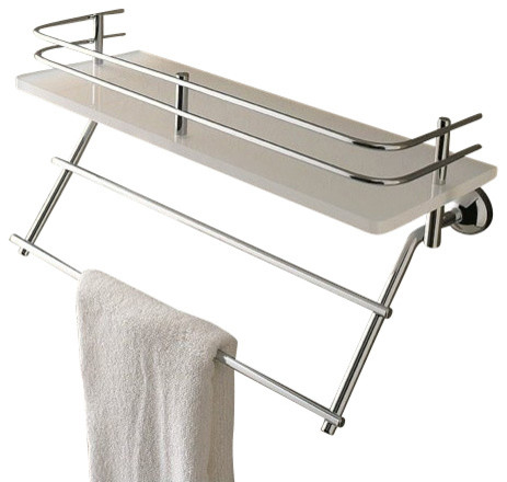 Frosted Glass 16" Bath Bathroom Shelf With Railing And Towel Bar