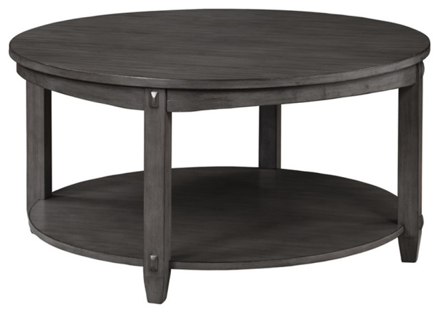 Lane Round Coffee Table with Lower Shelf in Slate Gray Wood Finish - Transitional - Coffee ...