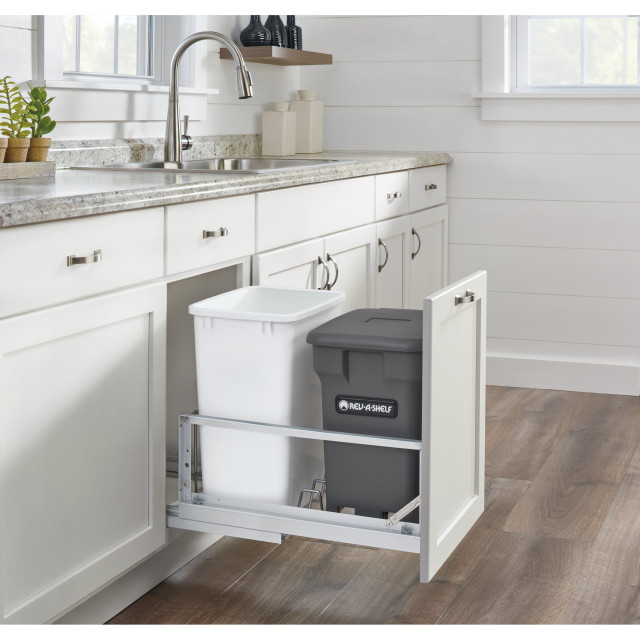 Aluminum Pull Out Trash and Compost Container With Soft Close, 14.75