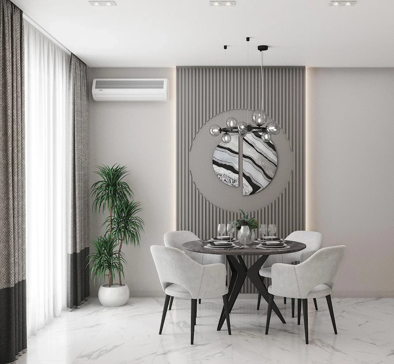 Кварртира в современном стиле с дестскоц в серых тонах