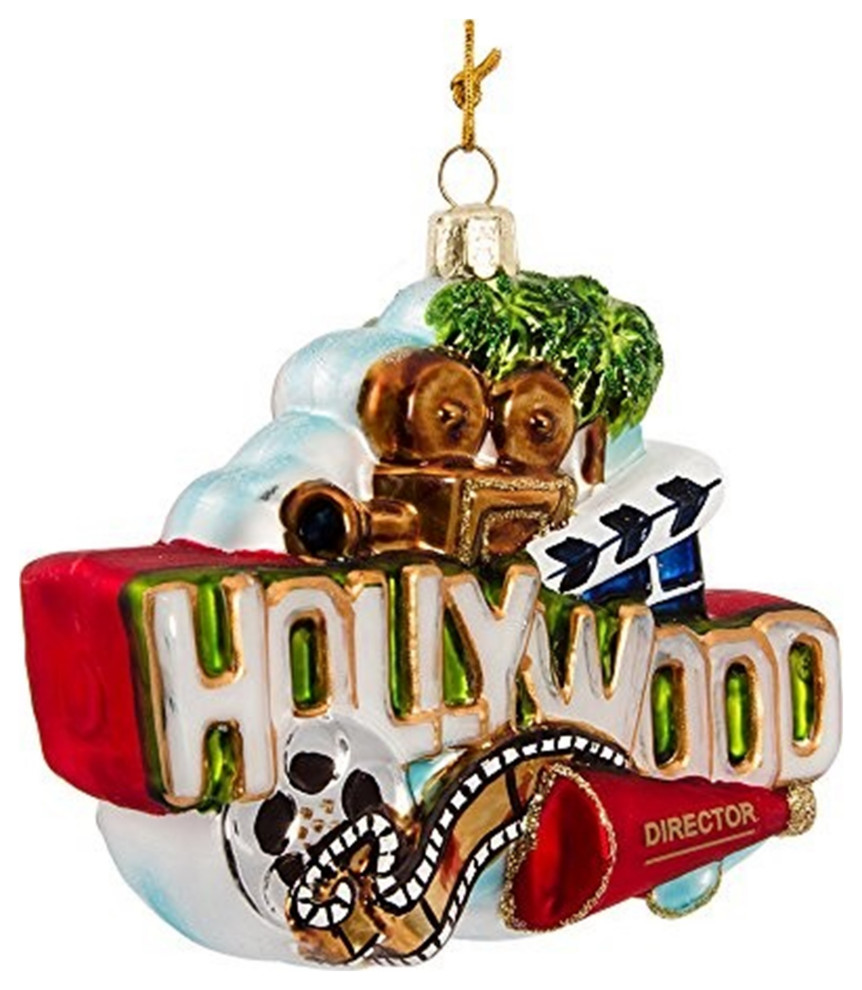 Kurt Adler Glass Hollywood Sign Ornament, 5Inch Traditional