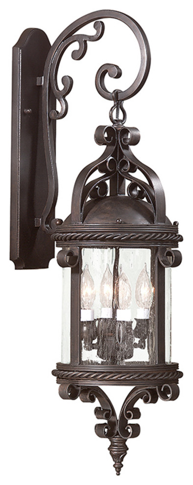 Pamplona, 4 Light Outdoor Wall Lantern, Old Bronze Finish, Clear Seeded Glass