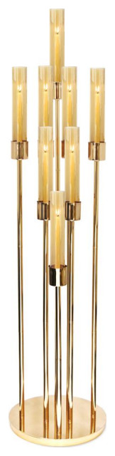 Large Metal Floor Standing Multi-Stem Candle Holder Display, Gold, 8 Stems