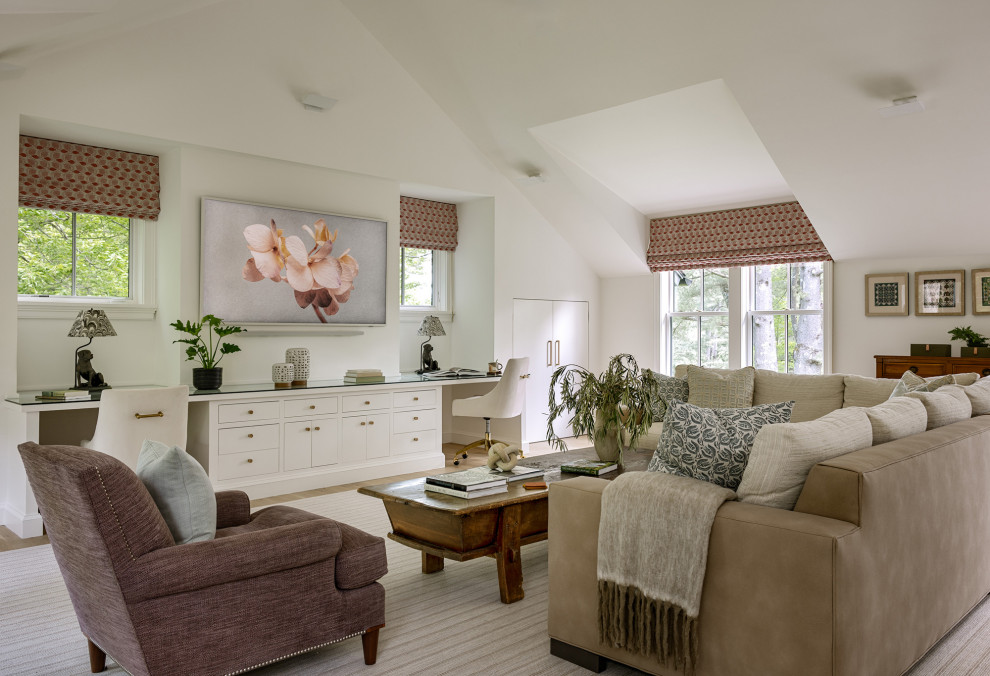 Example of a transitional family room design in New York