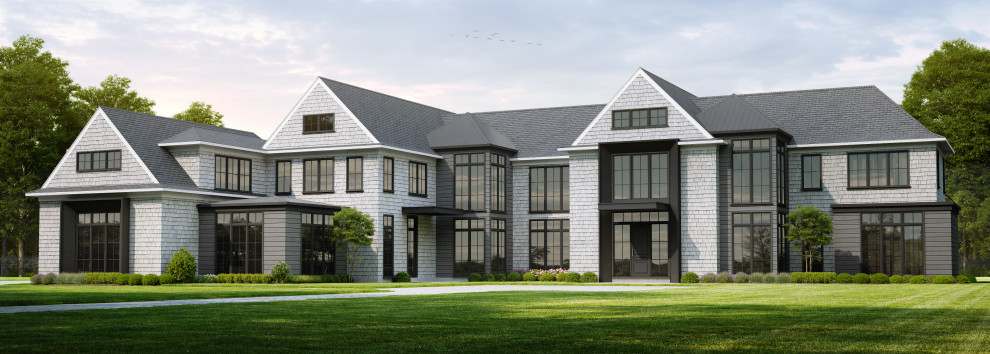 Zweistöckiges Klassisches Einfamilienhaus mit Backsteinfassade, weißer Fassadenfarbe, Blechdach, grauem Dach und Wandpaneelen in Philadelphia