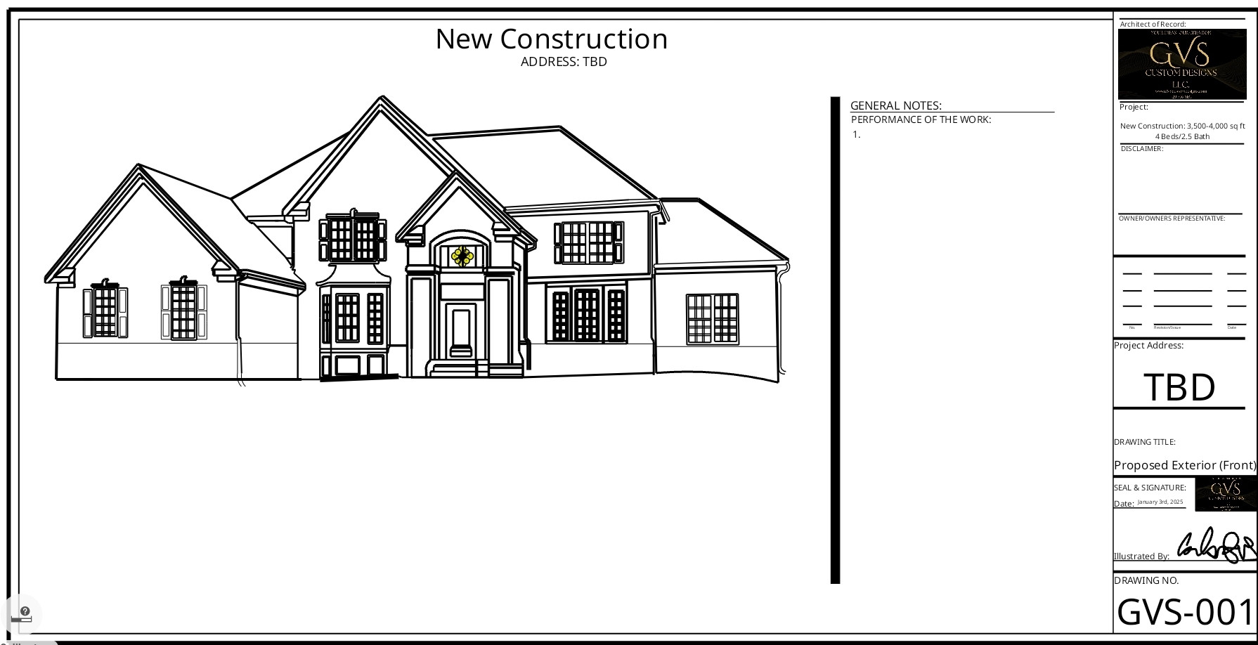 New Construction Residential Exterior Drawing