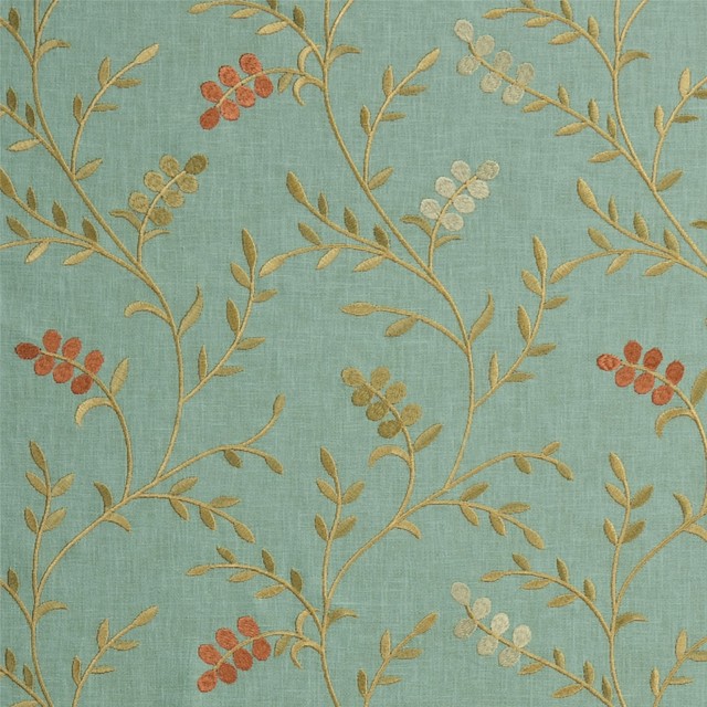 Summer Blue Leaf Embroidery Upholstery Fabric Contemporary