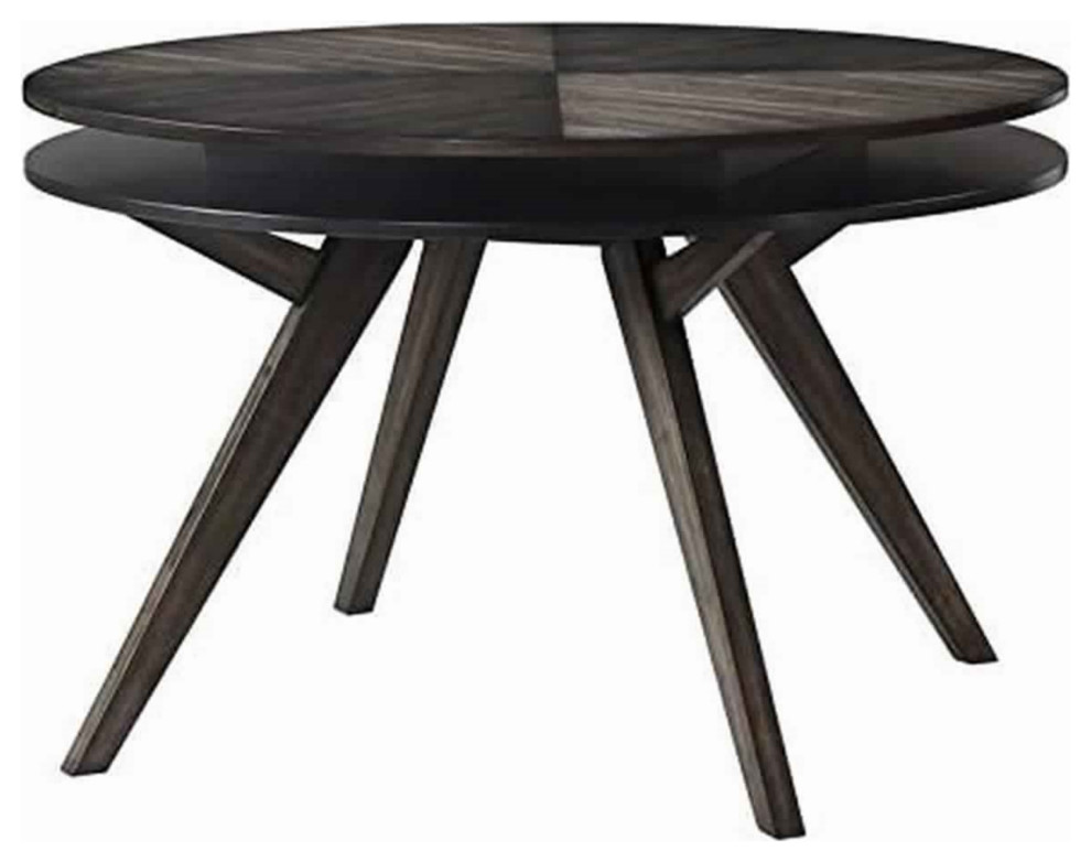 Round Wooden Dining Table With Storage Shelf, Dark Brown Transitional