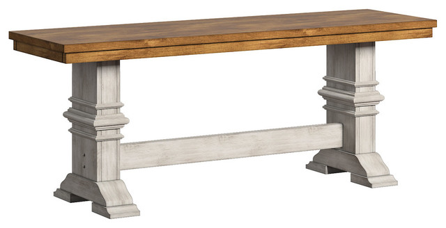 Arbor Hill Two-Tone Trestle Base Dining Bench, Antique White