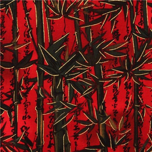 red oriental bamboo fabric Chinese by Robert Kaufman