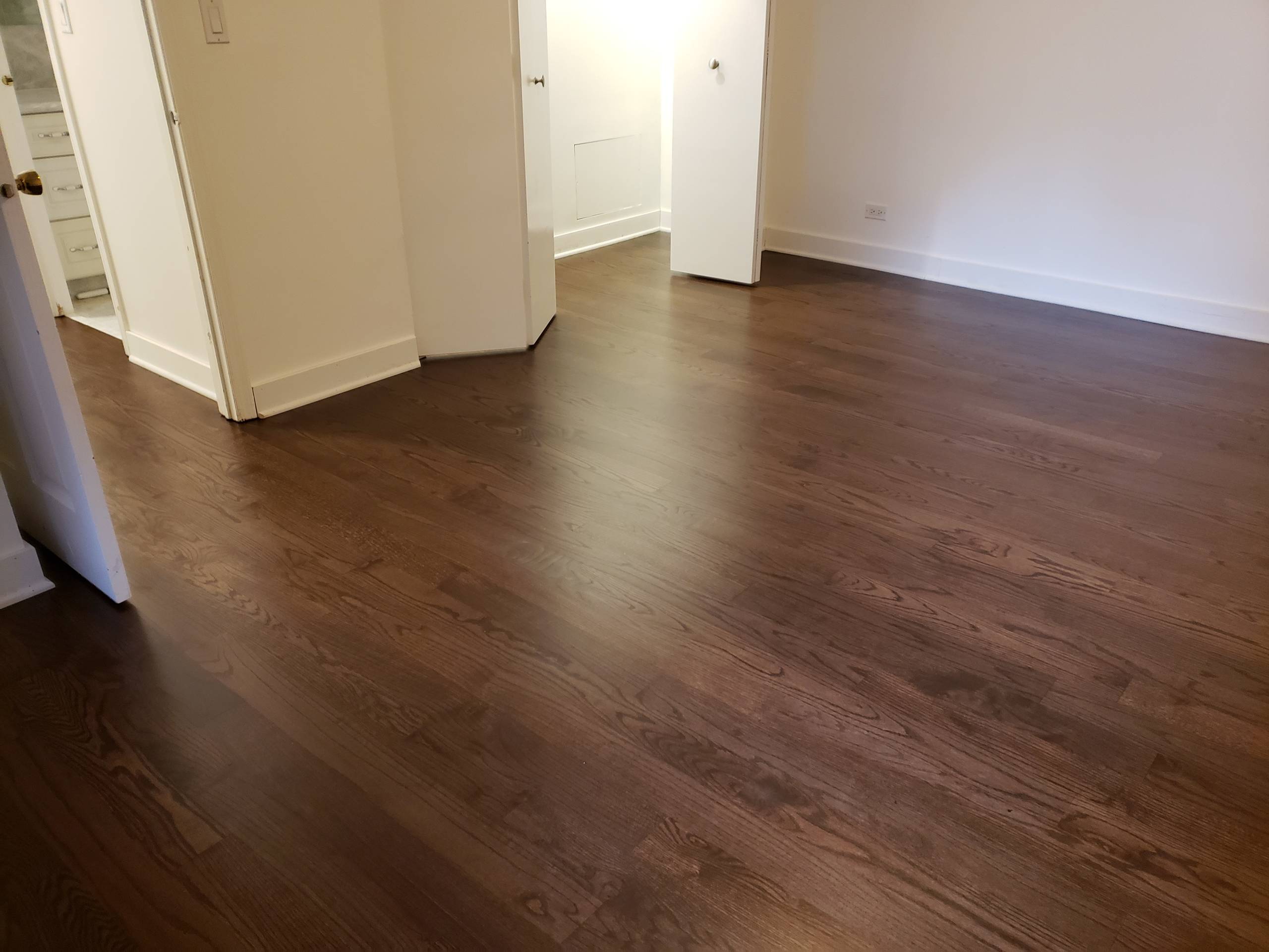 4 inch red oak select and better installed and refinished , Spice Brown stain