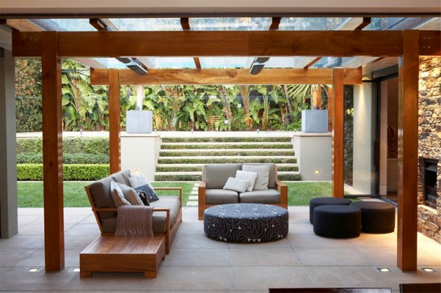 Vaucluse House Glass Roofed Patio with Fireplace eclectic-patio