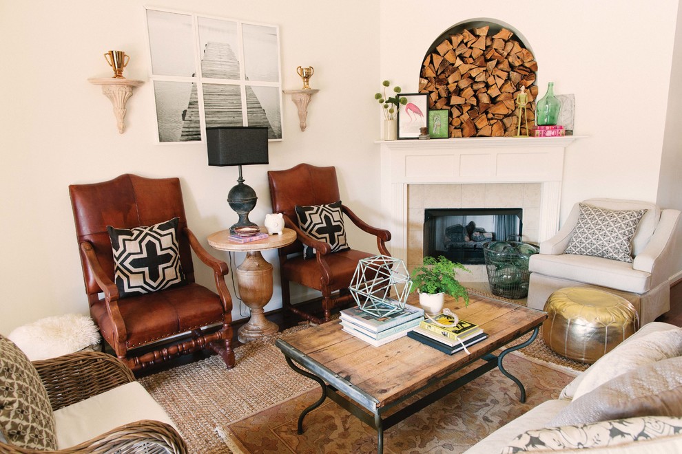 Photo of an eclectic living room in Birmingham with a corner fireplace.