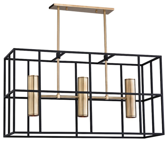 Hudson Valley Lagrange 5 Light Island Light, Aged Brass/Clear 4242AGB