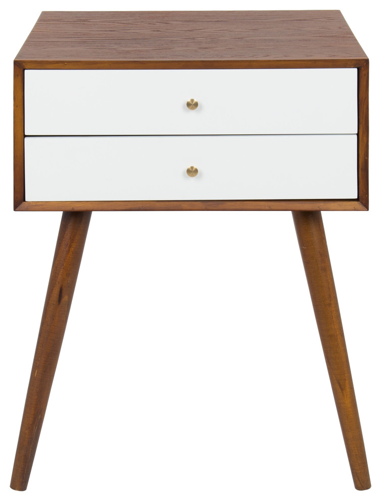 Finco Two Drawer Wood Nighstand Side Table Midcentury Nightstands And Bedside Tables By Uniek Inc