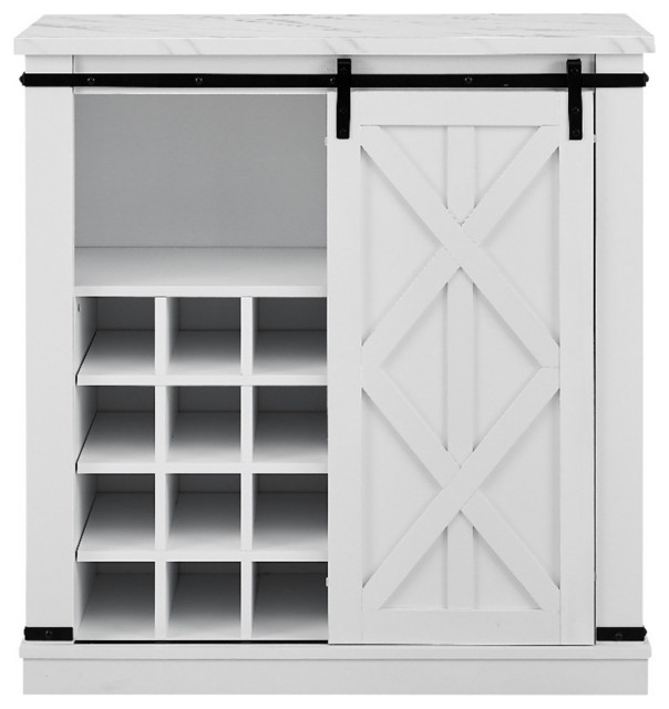 LIVILAND 37 in White Buffet Bar Barn Door w/ Marbling Pattern Countertop Transitional