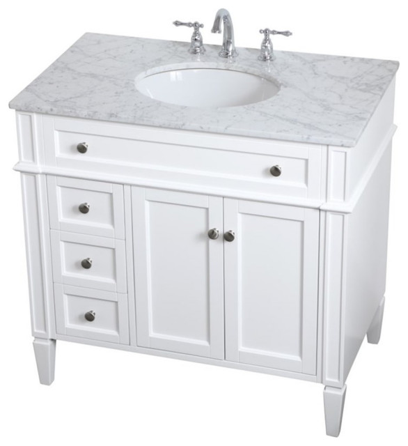 Elegant Decor Williams 30" Single Marble Top Bathroom Vanity in White ...