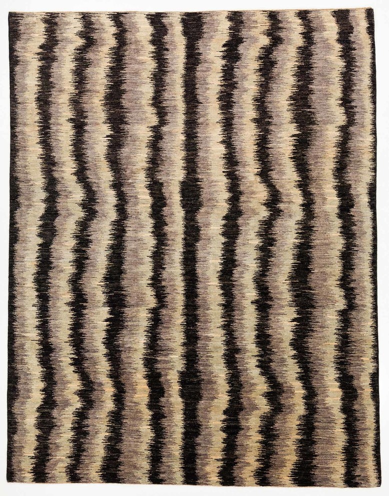 Traditional Oriental Wool Chobi Rug Without Borders Gray and Black 7.9x9.11