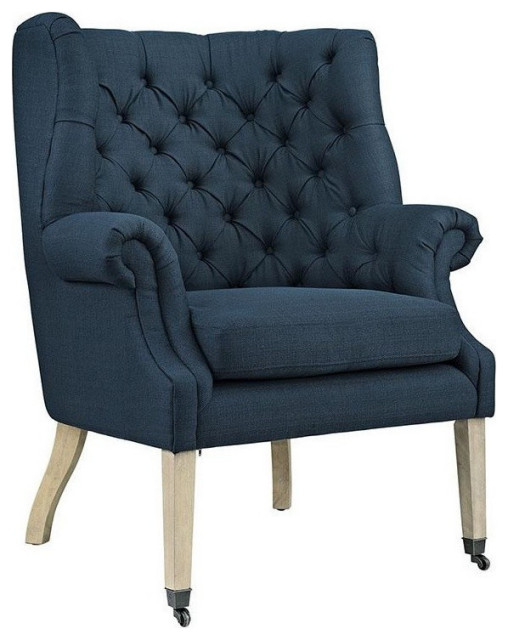 Vaughn Upholstered Fabric Lounge Chair, Azure Transitional