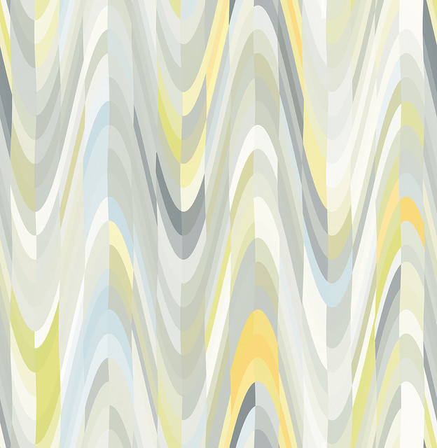 Aurora Yellow Geometric Wave Wallpaper Contemporary Wallpaper