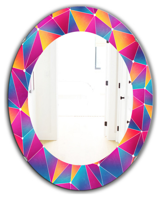 Bright Triangle With Grunge Effect Frameless Round Wall Mirror, 24x36